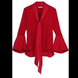 Alice & Olivia Tie Front Red Silk Blouse
